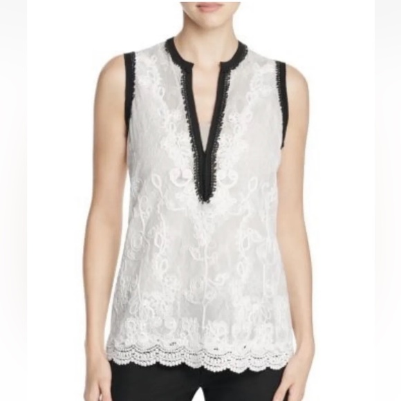 Kobi Halperin Black and White Lace Tank Top - Picture 1 of 6